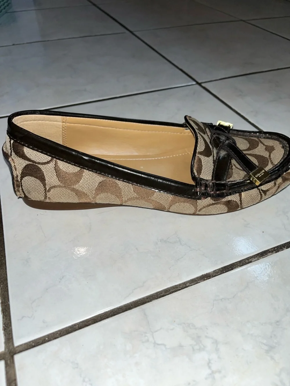 NWOT COACH FRIDA SIGNATURE JACQUARD TAN AND BROWN LEATHER SIZE 7.5 - Picture 7 of 10